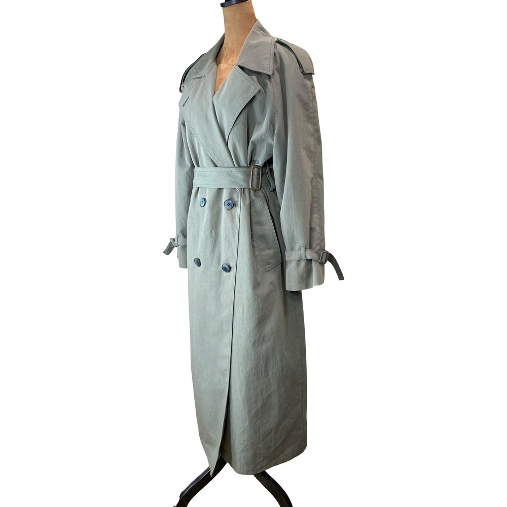 London Fog Vintage Trench Coat Sage Green Double Breasted Belted 6 Reg USA Made - Picture 2 of 16